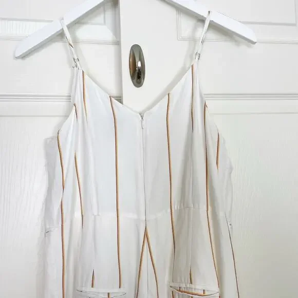 Anthropologie Essential Striped Jumpsuit Rayon Linen Lined Sz 8 - Picture 6 of 13